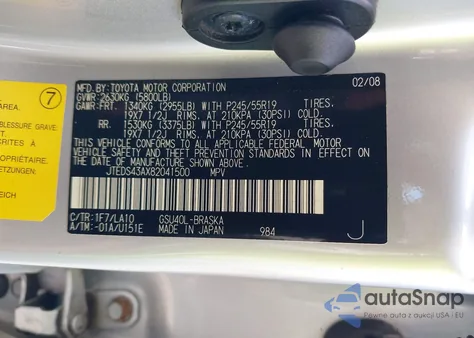 2008 Toyota Highlander Sport from USA, damaged, VIN JTEDS43AX82041500